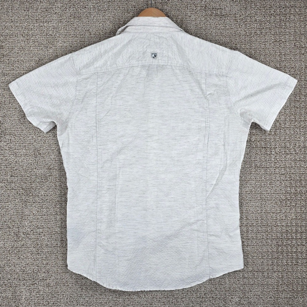 Kuhl Mens Riveara Tapered Fit Short Sleeve Button Down Shirt Gray Striped Medium - Picture 4 of 7
